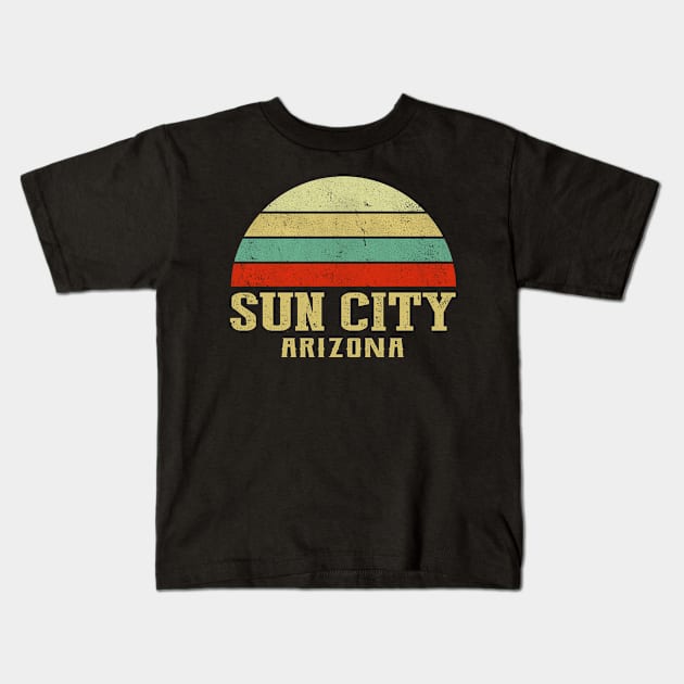 Sun City Arizona Vintage Retro Sunset Kids T-Shirt by Curry G